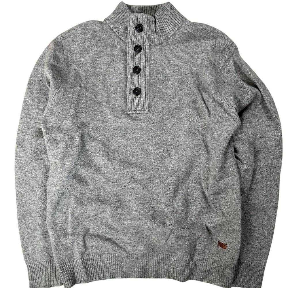 Barbour Sweater Mens L Gray Henley Mock Neck Bamboo Ribbed Button Pullover
